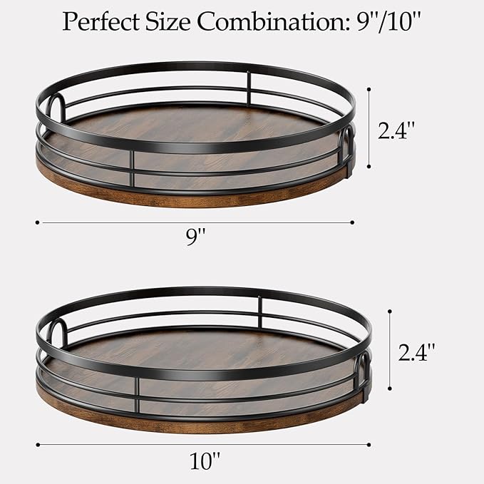 LAMU 2 Pack 9'' 10'' Lazy Susan Turntable Organizer for Cabinet, Round Wood Lazy Susan for Table Top, Countertop, Pantry, Spice, Bathroom Vanity, Coffee, Decor