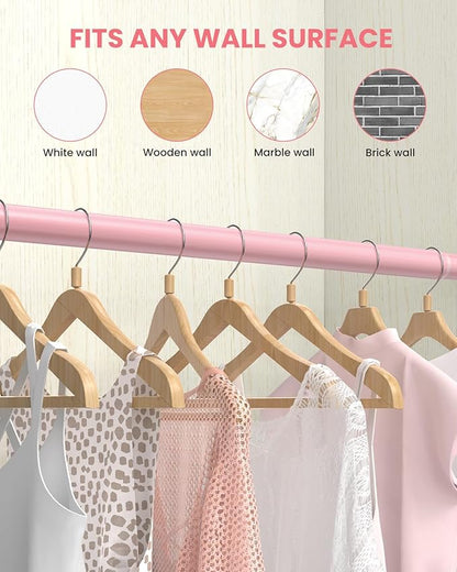 Supforce Closet Rods for Hanging Clothes, 17 to 99 Inches Stepless Adjustable Metal Closet Rod, 1.3 Inches Heavy Duty Clothes Hanging Rod for Closet Wardrobes Laundry RV, Pink