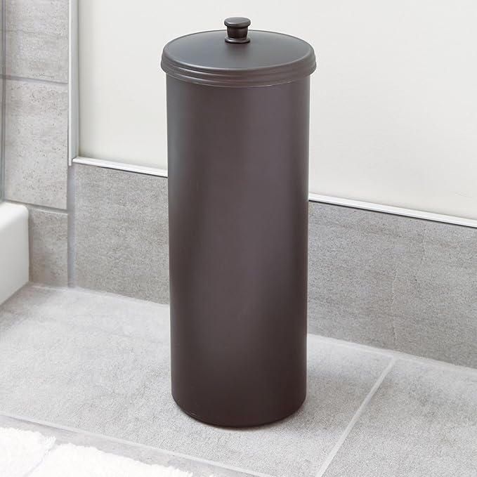 iDesign Freestanding Bathroom Toilet Paper Storage Holder with Lid for 3 Extra Rolls,Bronze,(Pack of 4)