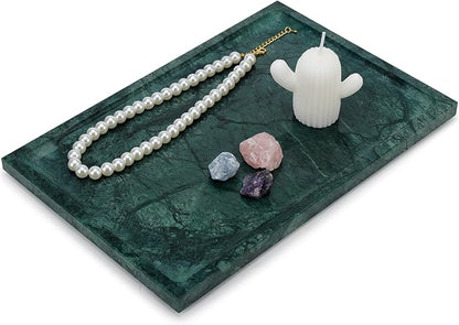 Real Luxurious Natural Marble Tray - 12x8 Inch Marble Vanity Tray for Perfume Display, Jewelry Organizer, Bathroom & Home Decor -Heavy Duty Non-Slip Stone Tray (Non-Resin/Non-Ceramic)（Green）