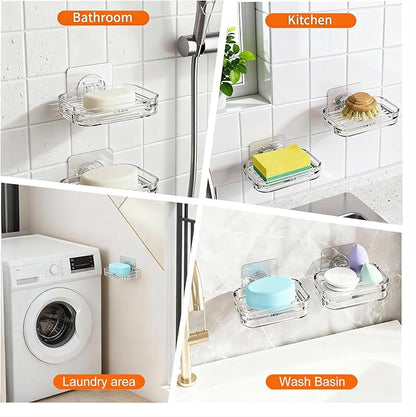 Soap Dish for Shower Clear Soap Holder Pull-Out Water Tray No Drilling Required Strong Fixation for Rv Bathroom and Kitchen Easy（2 Pack）