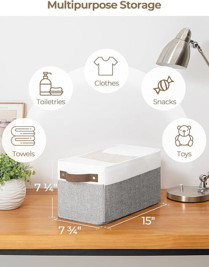 StorageWorks Narrow Storage Bins, Small Basket for Closet and Shelves, Rectangular Fabric Organizer with Handles, Toilet Paper Storage, Gray and White, 2-Pack