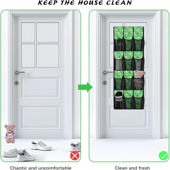 Over the Door Shoe Organizer 12 Large Mesh Pockets Shoe Storage Organizer Foldable Hanging Shoe Organizer for Closet Green Hat Rainbow