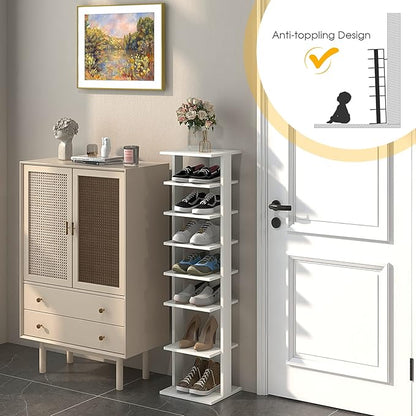 Giantex 8-Tier Vertical Shoe Rack, Patented Corner Shoe Storage Organizer for 8 Pairs, Freestanding Narrow Shoe Rack, Morden Space-Saving Shoe Tower for Entryway, Living Room, Bedroom (White, Single)