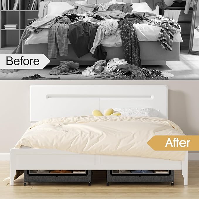 Yecaye Under Bed Storage with Wheels, 4 Pack Under the Bed Storage Containers with Lids & Label, XXL 60 L Rolling Underbed Storage Drawers for Clothes, Blankets, Shoes, Hemp Gray