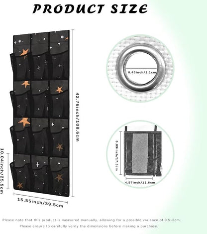12-Compartment Over The Door Hanging Storage Bag, Waterproof Dirt-Resistant and Easy to Fold for Compact Storage, Stars Print