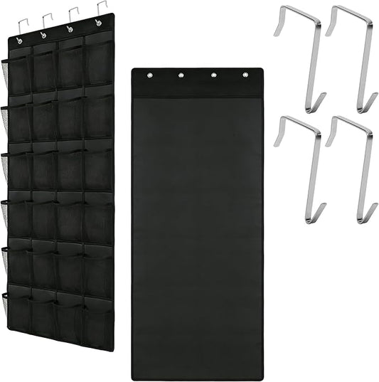 Over the Door Shoe Organizer, 24 Large Breathable Mesh Pockets, Space Saving Hanging Storage, Holds Up to 40 lbs, Hangs on Closets for Shoes, Accessories, Black
