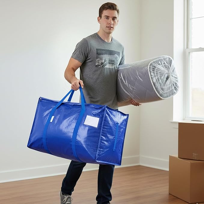 TICONN 2 Pack Extra Large Moving Bags Heavy Duty with Zippers & Carrying Handles, Durable Storage Bags Moving Boxes for Closet Organizers and Storage (2 Pack, Blue)