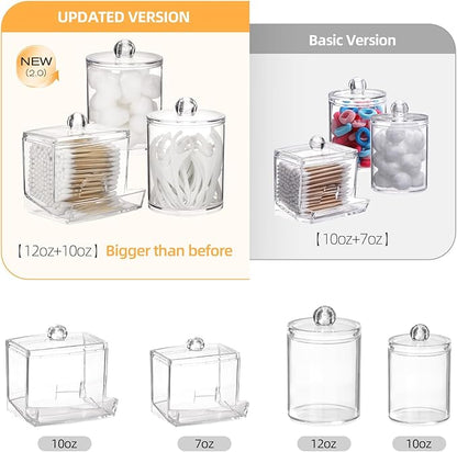 Tbestmax Qtips Dispenser Bathroom Container, 10/12 oz Big Cotton Ball Holder, Clear Plastic Apothecary Jar Organizer for Storage Cotton Swab, Floss Picks