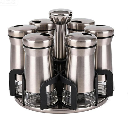 360° Rotating Spice Rack，Spice Rack Organizer for Cabinet - Includes 6pcs Glass Spice Jars and Labels,Spice Storage, Cooking, Outdoor BBQ,(Spices Not Included) (Modern)