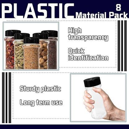 8 Pack 5.5 Oz Plastic Round Spice Bottles with Black Shaker Lids,Reusable Seasoning Containers Jars,Clear Plastic Bottle Containers with Shaker Lids for Powders,Spice,Herbs,Glitters