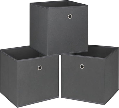 Foldable Storage Cubes Bins ,11 Inch Cloth Storage Cube Fabric Storage Box Cubes Organizer Baskets with Handles for Home Organizer Set of 3 (Grey)