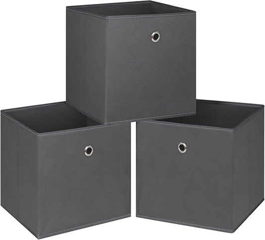 Foldable Storage Cubes Bins ,11 Inch Cloth Storage Cube Fabric Storage Box Cubes Organizer Baskets with Handles for Home Organizer Set of 3 (Grey)