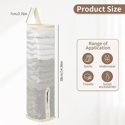 Hanging Sock Storage Bag,Wall Mount Multifunctional Bag,Sock Underwear Organizer,Hanging Closet Organizer,Saver Kitchen Storage Holder for Storing Socks Ties Plastic Bag 3PCS (Beige)