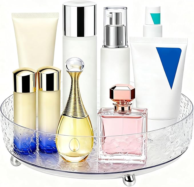 Dezzer 360° Rotating Makeup Organizer, 11" Clear Perfume Organizer Turntable Lazy Susan for Vanity, Pantry, Bathroom Counter, Cabinet, Spinning Cosmetic Storage Holder for Skincare, Perfume, Lotions