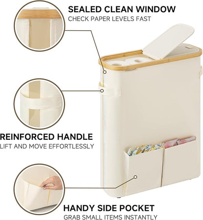 StorageWorks Toilet Paper Storage Baskets with Dual Flip Lids, Toilet Paper Organizer for Bathroom, Toilet Paper Container with Side Pocket, Holds 15 Mega or 20 Regular Rolls, Large, Beige