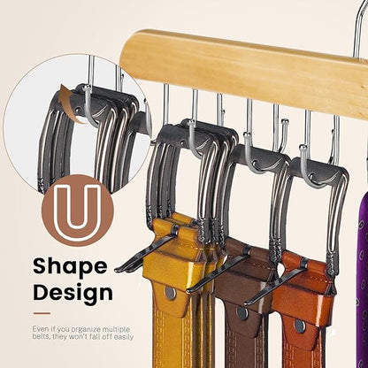 ASTIMESA Solid Wood Belt Hanger for Closet, 14 Hooks Belt Organizer Space Saver, 360° Rotating Belt Holder Tie Rack for Men Women Dorm Bra Purse Scarf Tank Top Storage Accessories (Beige)