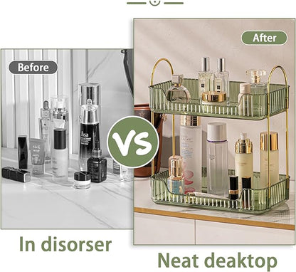 shuang qing Bathroom Counter Organizer Countertop Storage, Cosmetics Skincare Shelf, Makeup Organizer Perfume for Dresser Vanity Tray, Spice Rack for Kitchen(2 Tier-Green)