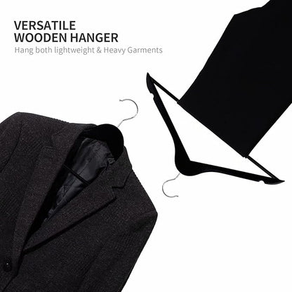 Solid Wooden Hangers 30 Pack, Wood Suit Hangers with Extra Smooth Finish, Precisely Cut Notches & Chrome Swivel Hook, Wooden Clothes Hangers for Shirt Coat Jacket Dress, Black