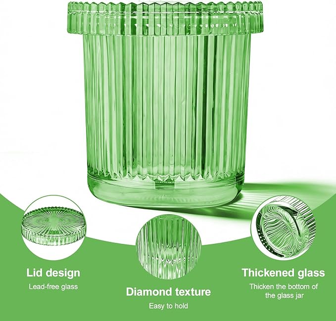 Glass Qtip Dispenser 2 Pack, Clear Bathroom Storage Organizer for Cotton Swabs, Balls, Pads & Floss Picks, Vanity Makeup Essential Accessories (Green)