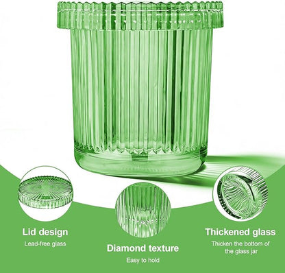 Glass Qtip Dispenser 2 Pack, Clear Bathroom Storage Organizer for Cotton Swabs, Balls, Pads & Floss Picks, Vanity Makeup Essential Accessories (Green)