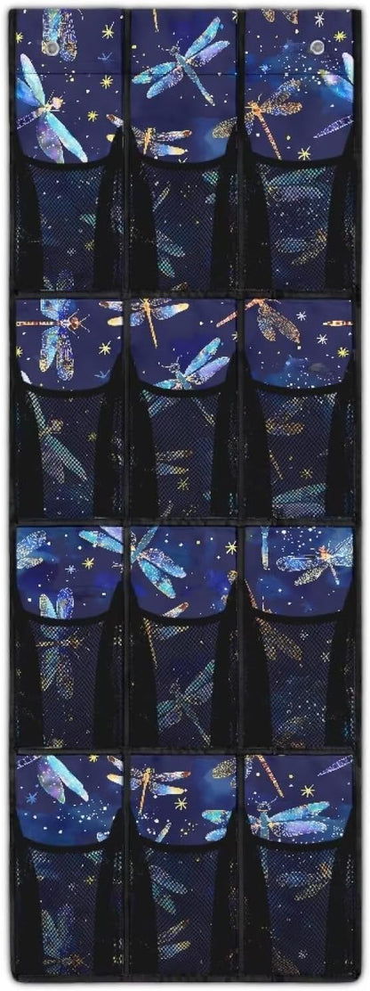 Dragonflies Over The Door Shoe Organizer Mesh Pockets Door Hanging Shoe Organizer for Dorm Room 12 Pockets Wall Hanging Storage