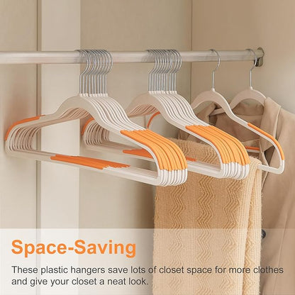 VECELO 50 Pack Clothes Hangers, Non-Slip Plastic Coat Hanger, 360°Swivel Hook & Space Saving for Bedroom Closet, Great for Shirts, Pants, Excellent Heavy Duty