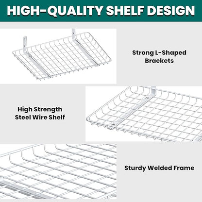 EVERHANGER Garage Wall Shelves 12x24 Inch, Wall Mounted Storage Shelf, Metal Shelf Rack, Heavy-Duty Shelf Organizer 2 Pack, White