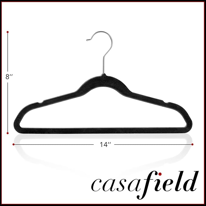Casafield 50 Velvet Kid's Hangers - 14" Size for Children's Clothes - Black