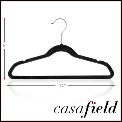 Casafield 50 Velvet Kid's Hangers - 14" Size for Children's Clothes - Black