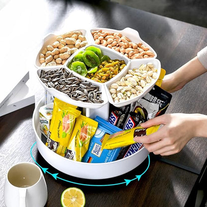 2-Tier Lazy Susan Turntable Snack Organizer, Flower Shape Spin Storage Container for Home Office Breakroom