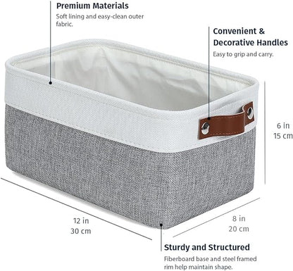 OrganiHaus 12x8in Canvas Storage Baskets 6 Pack | SMALL Fabric Bins for Shelves | Pantry & Bathroom Organizer | Gray/Off-White