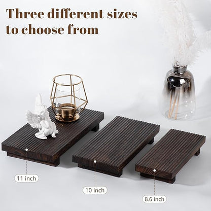 Bathroom Tray Farmhouse Decor Pedestal Stand Wood Riser Display Kitchen Accessories Soap Holder for Sink, Counter, Vanity, 8.7 * 3.6 Dark Brown