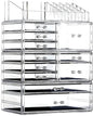 Cq acrylic Clear Makeup Storage Organizer Drawers Skin Care Large Cosmetic Display Cases Stackable Storage Box With 11 Drawers For Dresser 1 Pack