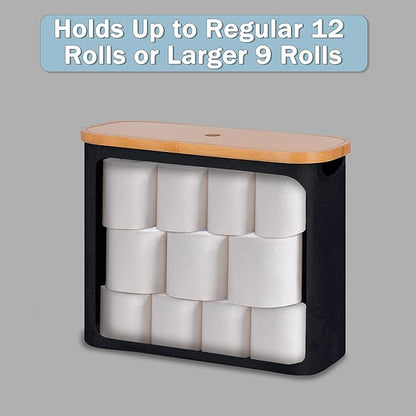 efluky Toilet Paper Storage, Toilet Paper Basket with Lid, Bathroom Storage Organizer, Free Standing Holder Up to 9 Mega Rolls, Black