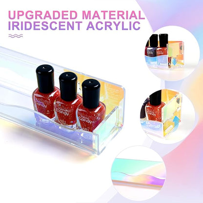 6 Packs Iridescent Nail Polish Wall Mounted Organizer, 15" Rainbow Floating Shelves, Acrylic Nail Polish Wall Rack for Paint, Tattoo Ink, Essential Oils, Makeup Storage Display Stand