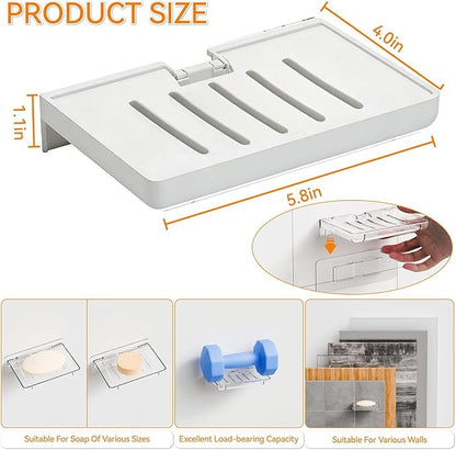 SUOXING 2 Pack Bar Soap Holder for Shower Wall,Self Draining Adhesive Soap Holder,Rustproof Wall Mounted Acrylic Shower Soap Rack & Caddy for Bathroom,Bath,Kitchen,No Drilling PlasticSoap Shelf,White