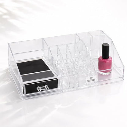 Decozen Makeup Organizer - Vanity Storage with Multiple Compartments and Drawers for Brushes, Lipsticks, Jewelry, Perfect for makeup organizer countertop, makeup holders and organizers, Gift for Mom