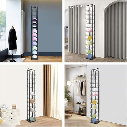 12-Tier Black Floor Standing Hat Rack, 78" Retail Hat Display Rack, Metal Cap Organizer Stand, Hats Display Stand for Baseball Caps Wigs Scarves Gloves for Home Clothing Store