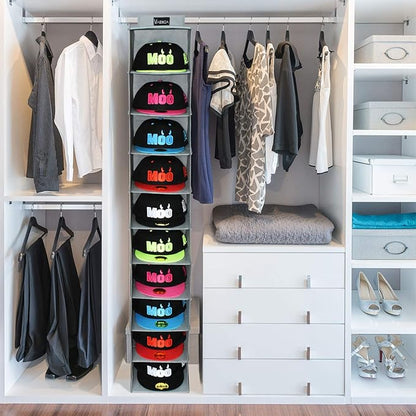 VAESIDA 10 Shelf Hat Rack Hanging Closet/Organizer for Storage - Best Baseball Cap Holder, Gray