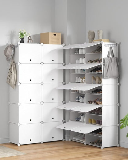 Mondeer Shoe Rack, Plastic Shoe Cabinet, 10 Levels, Shoe Rack Organiser Holds 40 Pairs of Shoes, Space Saving, for Hallway, Bedroom, Living Room, Entrance (White)