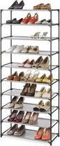 Whitmor Spacemaker 10 Tier Shoe Rack Tower, Tall Metal & Fabric Shoe Shelf Organizer for Entryway, Garage, Holds Shoes, Handbags & Accessories, 12"D×24.5"W×60"H