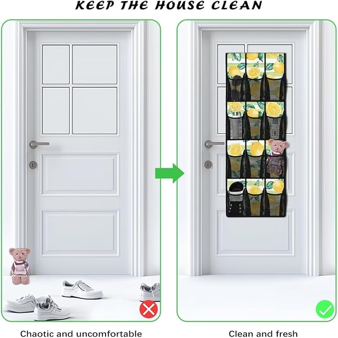 Lemons Over the Door Shoe Organizer,Hanging Storage Bags with 12 Mesh Large Pockets,Behind Door Shoes Hang Holder Rack
