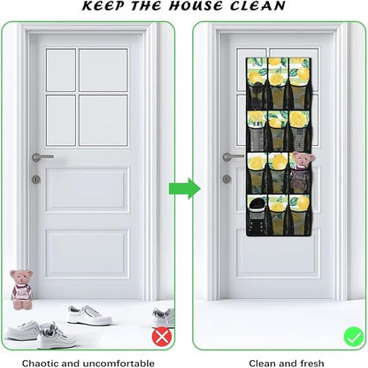 Lemons Over the Door Shoe Organizer,Hanging Storage Bags with 12 Mesh Large Pockets,Behind Door Shoes Hang Holder Rack