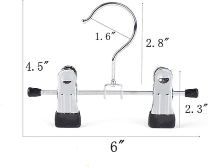 Amber Home 20 Pack 6" Metal Boots Hangers with 2 Adjustable Clips, Portable Multifunctional Hangers Space Saving for Socks Hats Towels Bags, Clips Hanger for Pet Clothes and Traveling (20 Pack)
