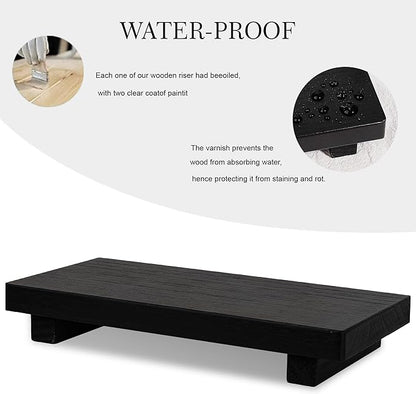 zoocatia Small Wood Tray Pedestal Stand Farmhouse Bathroom Decor Decorative Wooden Riser Kitchen Soap Dish Holder for Vanity, Counter, Sink, 10" x 4.5" - Black