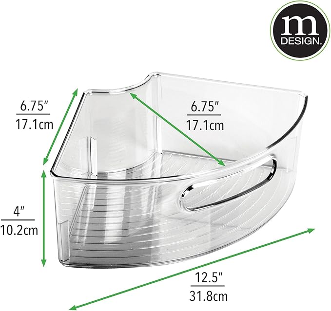 mDesign Plastic Lazy Susan Cabinet Storage Bin with Front Handle for Kitchen Countertop, Pantry, Shelf, Fridge Organization - Hold Food, Drinks, Snacks - Ligne Collection - 8 Pack - Smoke Gray Tint