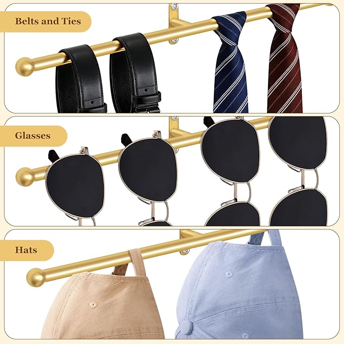 2 Pack Necklace Holder Wall Mounted 12.7'' Necklace Organizer Gold Wall Hanging Jewelry Organizer for Necklaces, Bracelets Rings Display