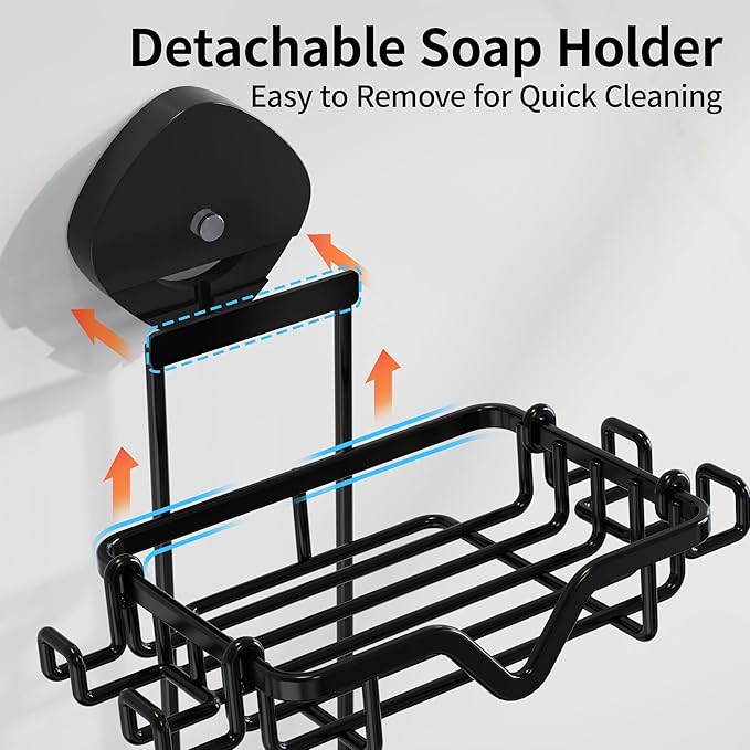 KEGII 2 Layer Soap Dish Suction Cup Soap Holder, Stainless Steel Shower Bar Soap Holder with Razor Holder, Strong Sponge Holders for Shower, Bathroom, Kitchen Sink, No Drill, Removable