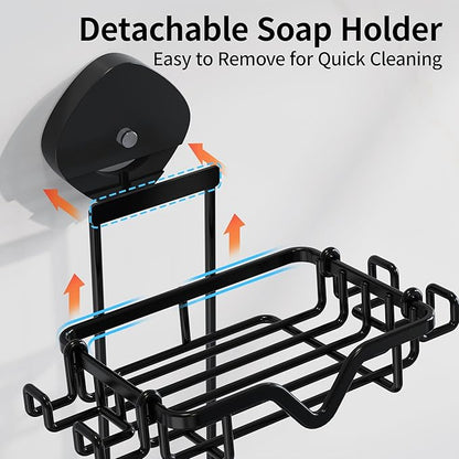 KEGII 2 Layer Soap Dish Suction Cup Soap Holder, Stainless Steel Shower Bar Soap Holder with Razor Holder, Strong Sponge Holders for Shower, Bathroom, Kitchen Sink, No Drill, Removable